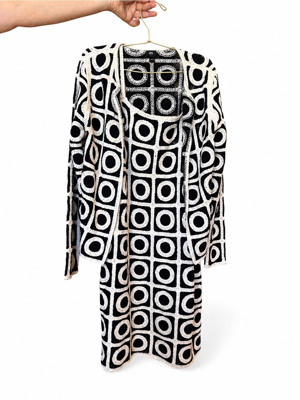 River Island Black and White Geometric Knit Dress and Cardigan Set